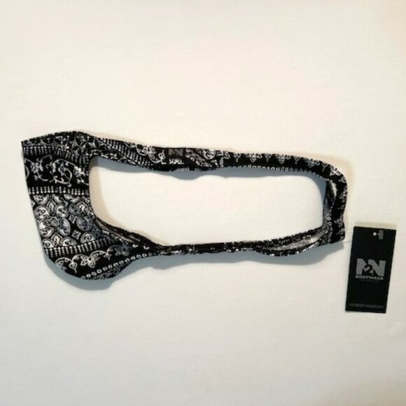 N2N Bodywear Size “M” Provence T-Back Thong- Black/White Batik Design - Picture 8 of 13